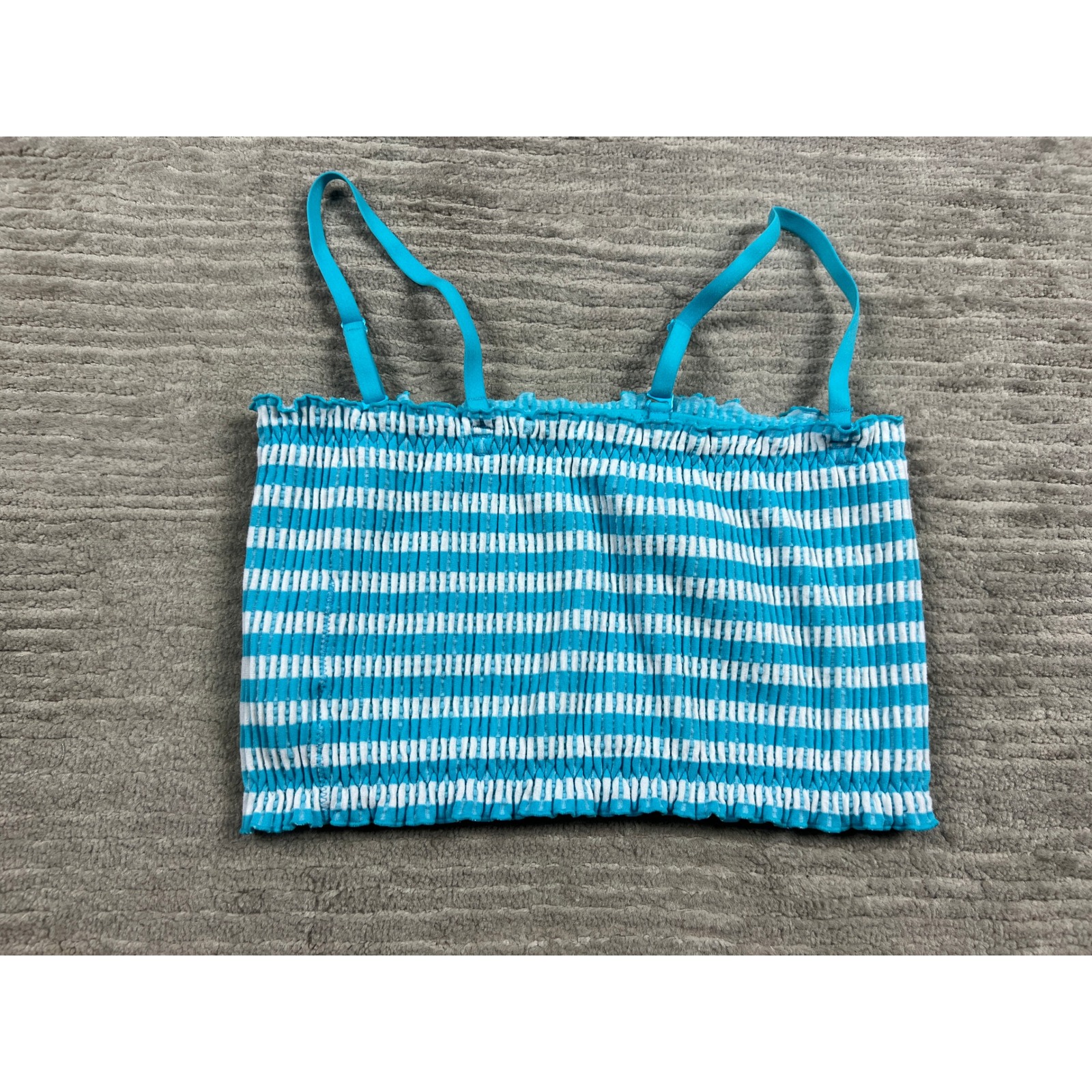 No Boundaries Cami Tube Top Womens Xl Blue White Striped Smocked Cropped 73p717